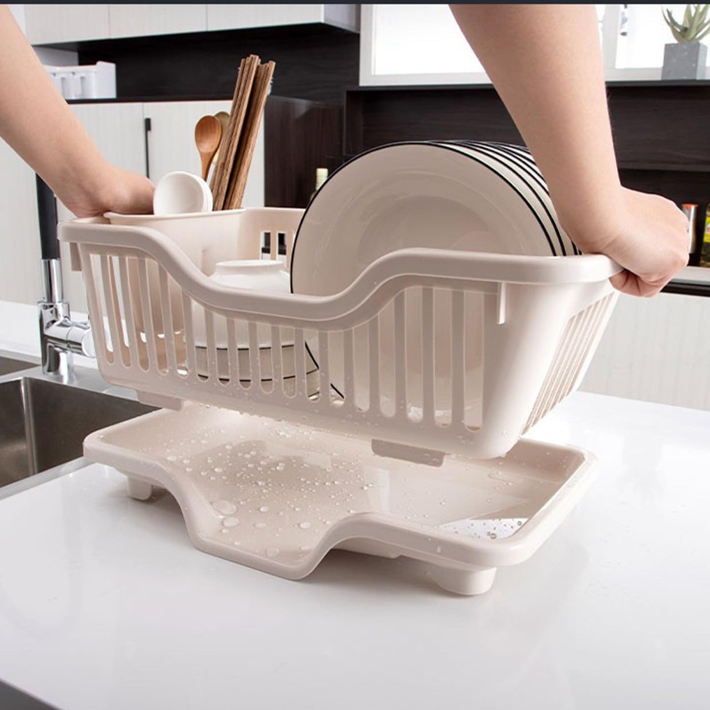 Smart Dish Drying Rack with Quick Drainage & Cutlery Holder